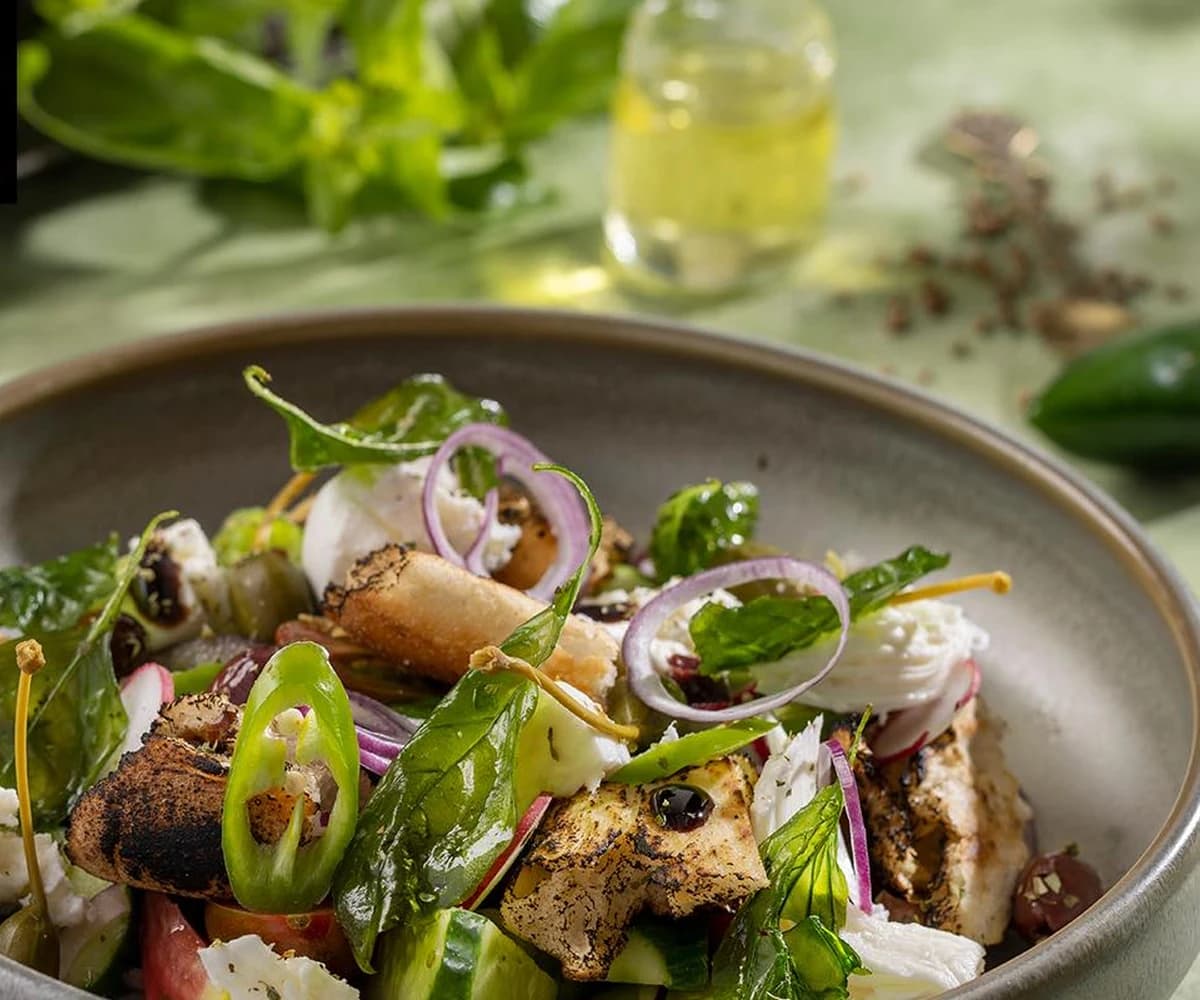 Panzanella Salad — fresh Mediterranean salad at ZEST